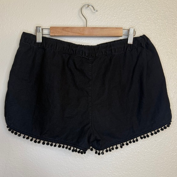 J. Crew Shorts Women Med Black Linen Blend Pom Pom Trim Coastal Preppy Summer - Picture 3 of 8